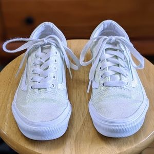 Vans Old Skool Glitter Skate Shoe White Girls Size 1.5